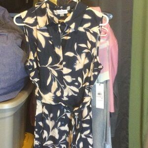 Calvin Klein Navy and Cream Floral Sleeveless Jumpsuit